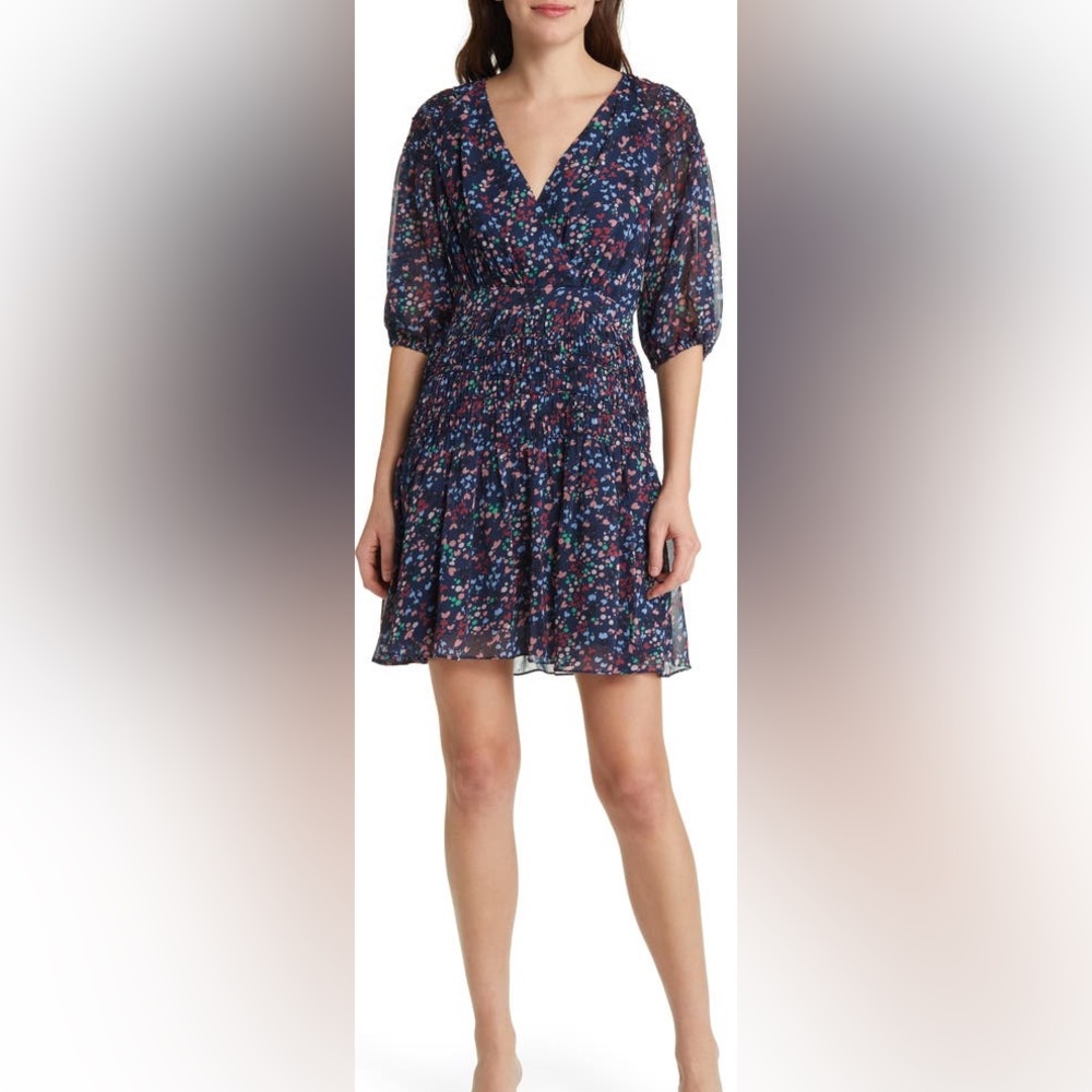 Ted Baker a fit-and-flare minidress fashioned panel. puff sleeves.